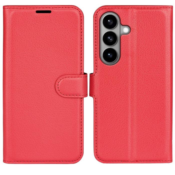 OEM - Litchi Samsung Galaxy S26 Plånboksfodral Konstläder Stötskydd - Röd