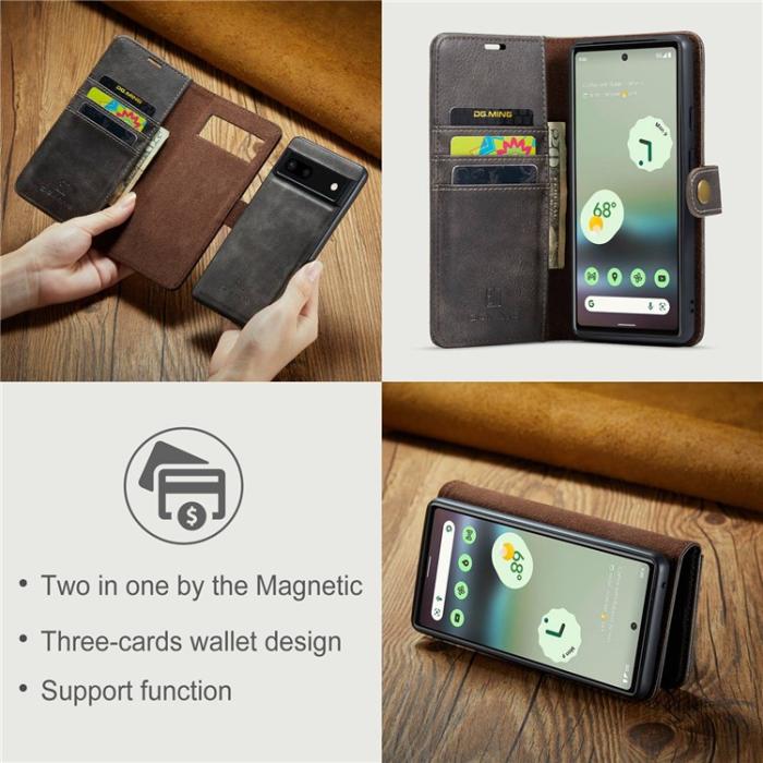 DG.MING - DG.MING Google Pixel 6a Plånboksfodral Detachable 2in1 Äkta Läder - Grå