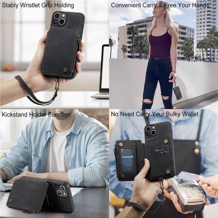 Caseme - CASEME iPhone 14 Plus Plånboksfodral C20 Zipper Kickstand - Svart