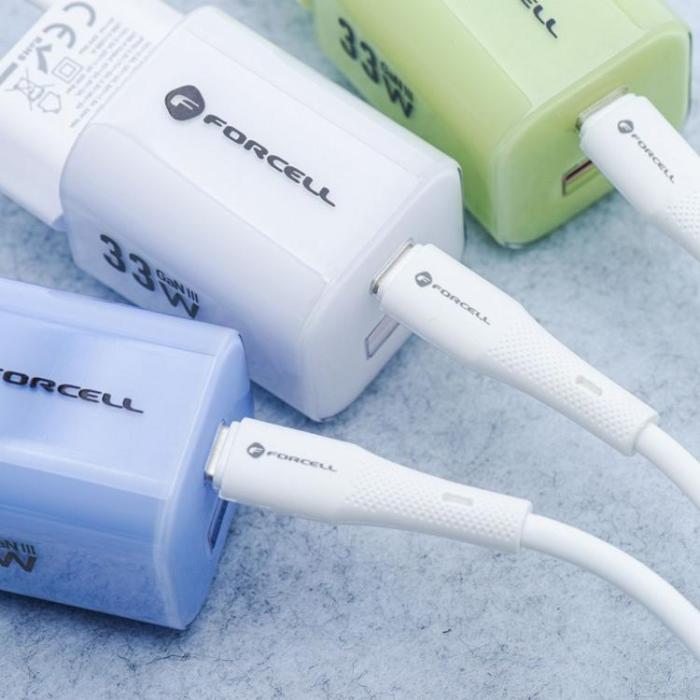 Forcell - FORCELL USB-A till USB-C 66W Kabel 3A 1m QC4.0 Silikon C342 - Vit
