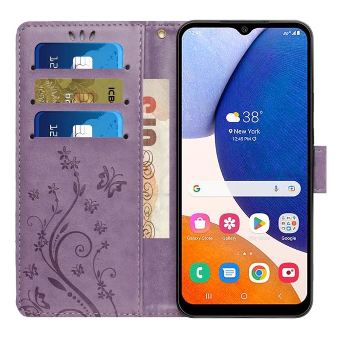 OEM - Samsung Galaxy S26+ Plånboksfodral Konstläder Fjäril Blomma - Lila