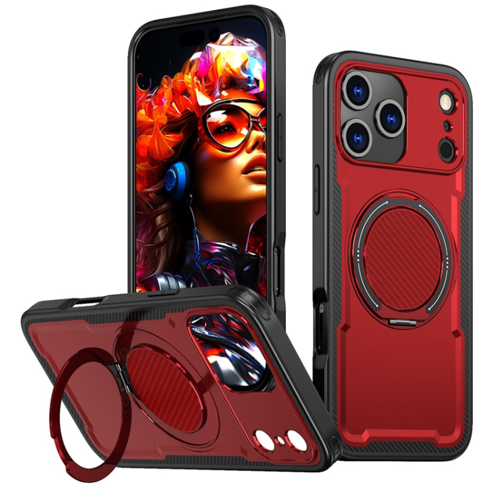 A-One Brand - iPhone 17 Pro Max Mobilskal MagSafe TPU+PC Kickstand - Röd