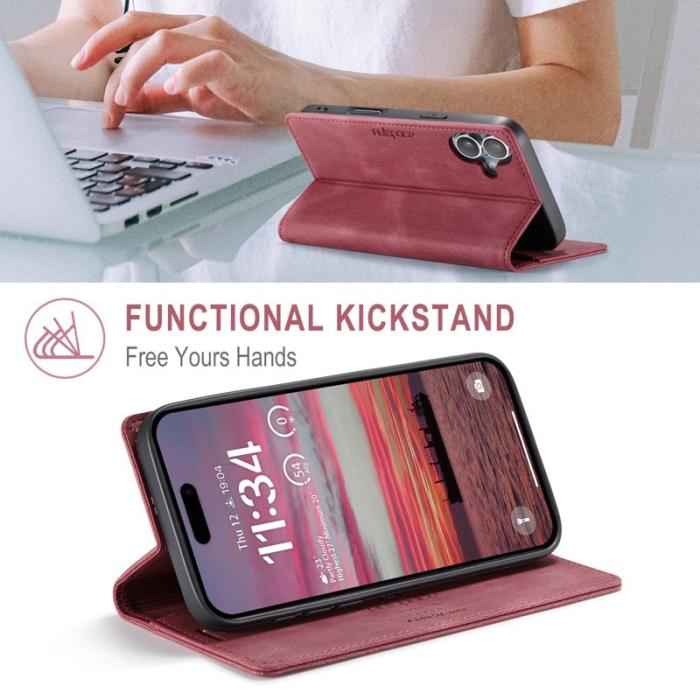 AUTSPACE - AUTSPACE iPhone 16 Plus Wallet Fodral KonstLäder - Röd