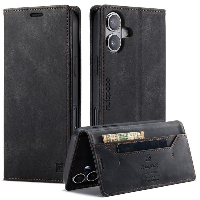 AUTSPACE - AUTSPACE iPhone 16 Plus Wallet Fodral KonstLäder - Svart