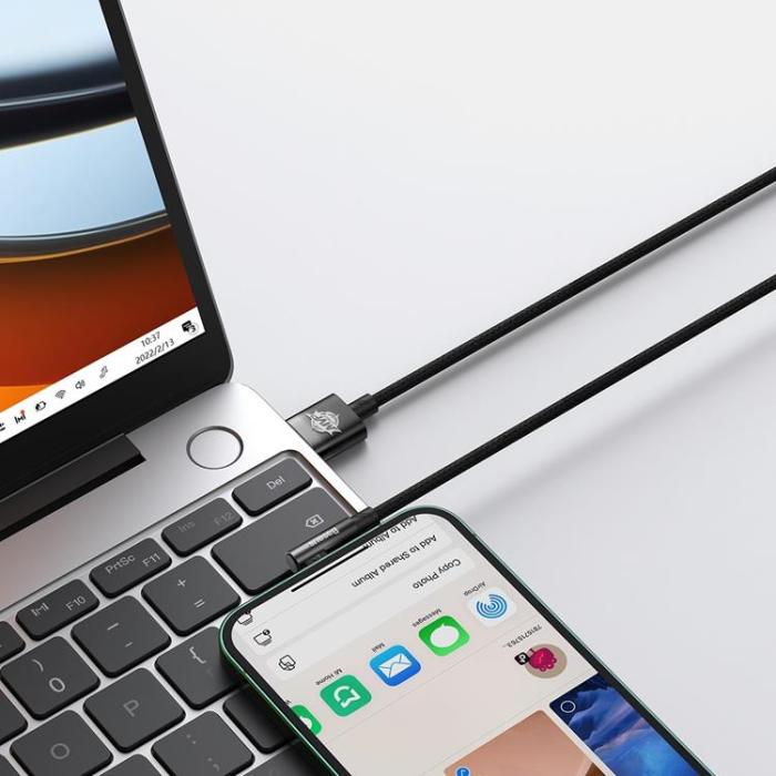BASEUS - Baseus Elbow USB-A till Lightning kabel 2m - Svart