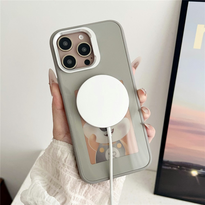 A-One Brand - iPhone 15 Pro Max Mobilskal MagSafe Lens Kickstand E-Ink Customized NFC - Grå