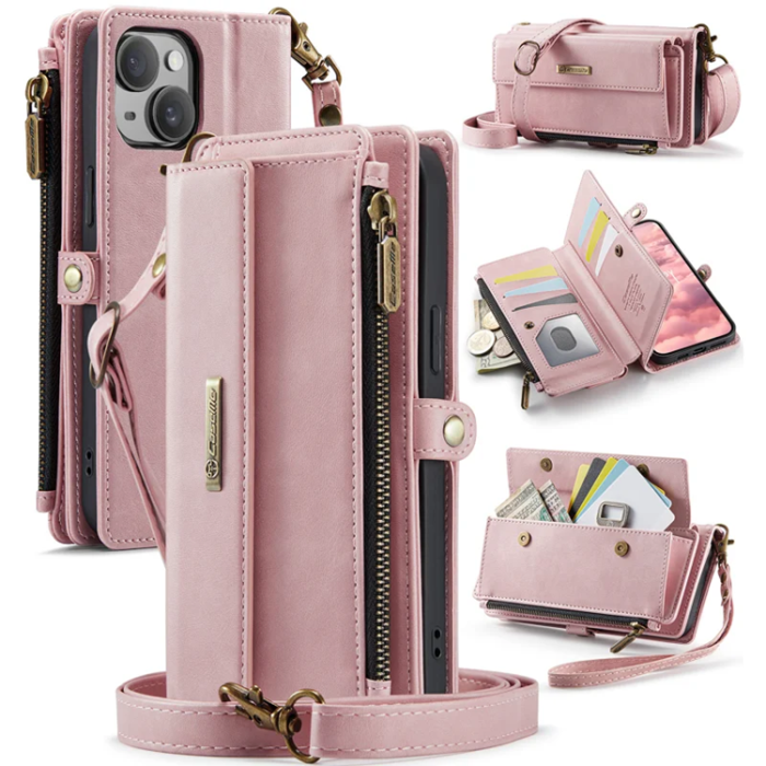 Caseme - Caseme iPhone 13 Plånboksfodral RFID Blocking Zipper - Rosa