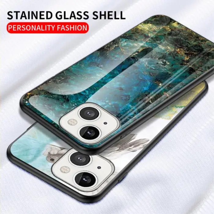 OEM - Anti-Scratch Härdat Glas Skärmskydd Skal iPhone 13 - Vit Marble
