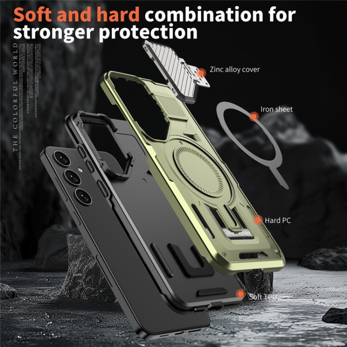 A-One Brand - Galaxy S25/S24 Mobilskal MagSafe Kickstand - Olive Grön