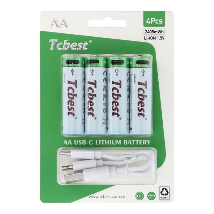 TCBEST - [4-Pack] TCBEST Uppladdningsbart Batteri R6 (AA) 650 mAh Typ-C