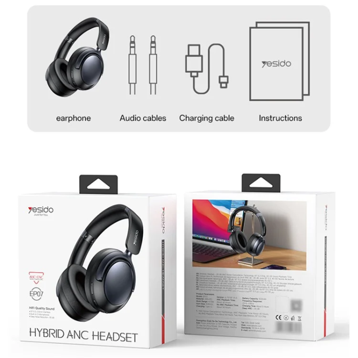 Yesido - YESIDO Trådlösa Hörlurar Bluetooth Over-Ear EP07 Hybrid ANC