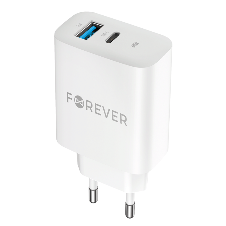 Forever Väggladdare 1x USB-C 1x USB 30W TC-07-30AC - Vit | 505295 | AlltMobil