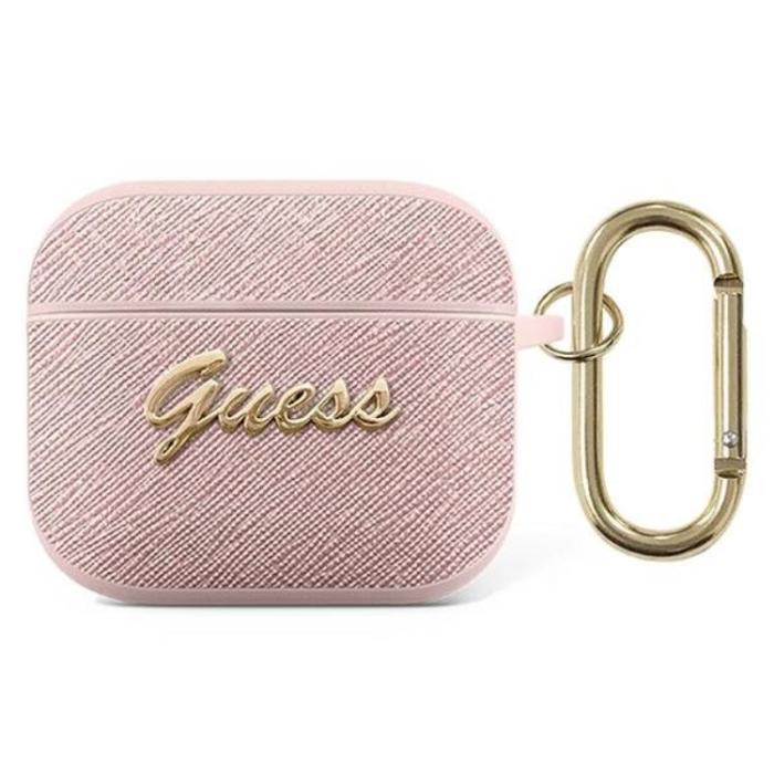 Guess - Guess Saffiano Script Metal Collection Skal AirPods 3 - Rosa