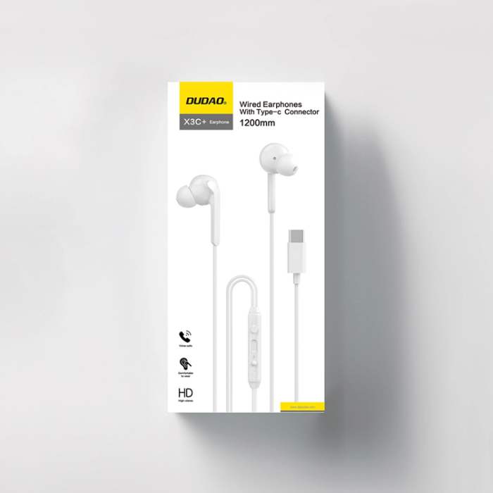 Dudao - Dudao In-Ear Hörlurar USB-C 1.2m X3C Plus - Vit