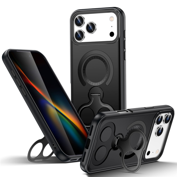 A-One Brand - iPhone 17 Pro Mobilskal MagSafe Dual Hole Kickstand - Svart