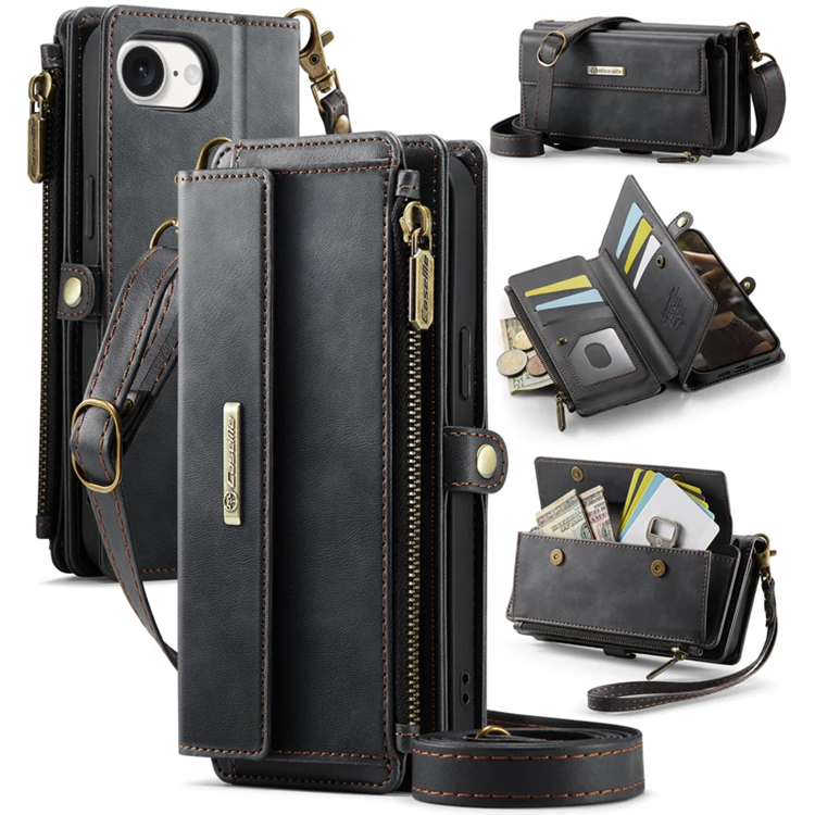 Caseme iPhone 16e Plånboksfodral RFID Blocking Zipper - Svart | 2353 | AlltMobil