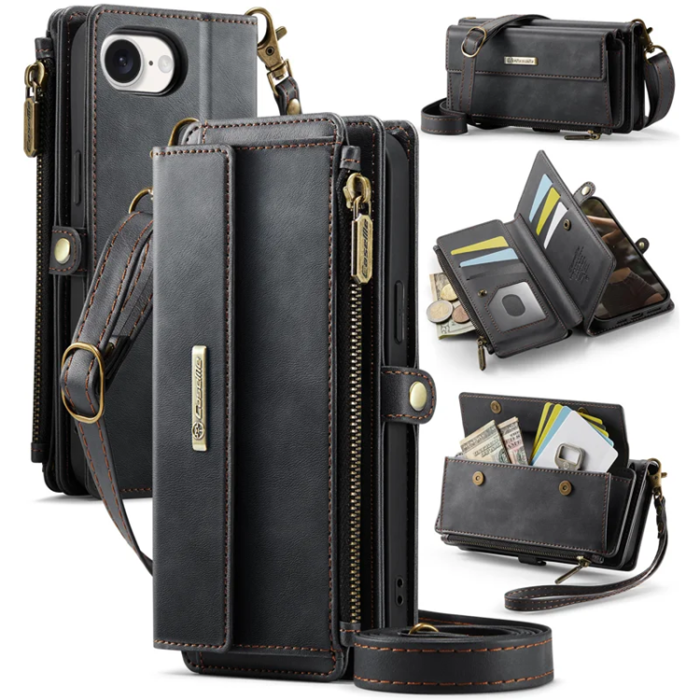 Caseme - Caseme iPhone 16e Plånboksfodral RFID Blocking Zipper - Svart