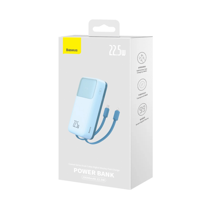 BASEUS - Baseus Powerbank med display 20000mAh 22.5W Comet Series - Blå