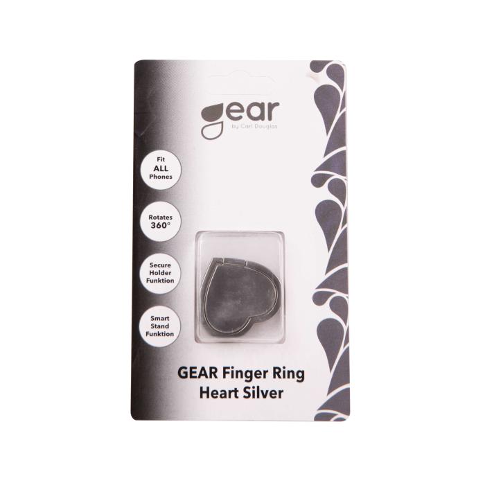 GEAR - GEAR MobilRing Hjärta Matt Roterande Fingerhållare med Ställfunktion - Silver
