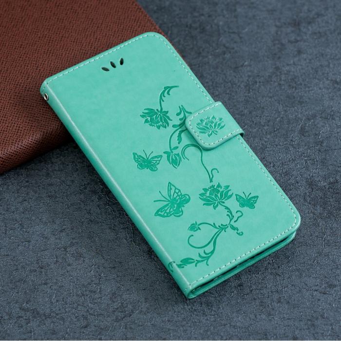 OEM - Imprint Läder Plånboksfodral iPhone 12 Mini - Cyan