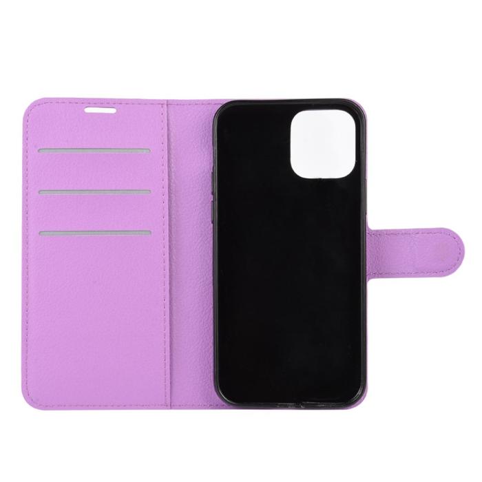OEM - Litchi Läder Plånboksfodral iPhone 12 Mini - Lila
