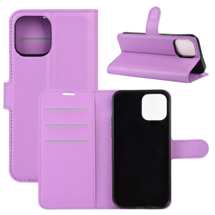 OEM - Litchi Läder Plånboksfodral iPhone 12 Mini - Lila