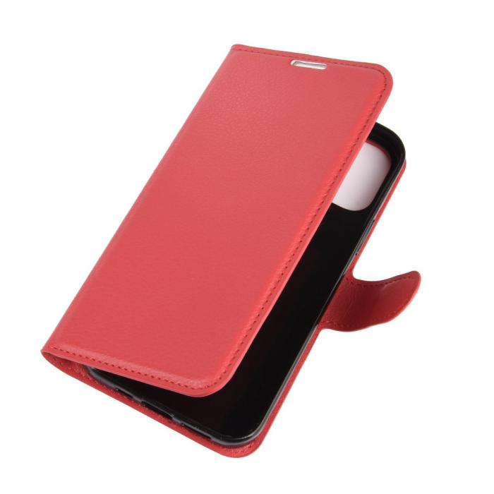 OEM - Litchi Läder Plånboksfodral iPhone 12 Mini - Röd