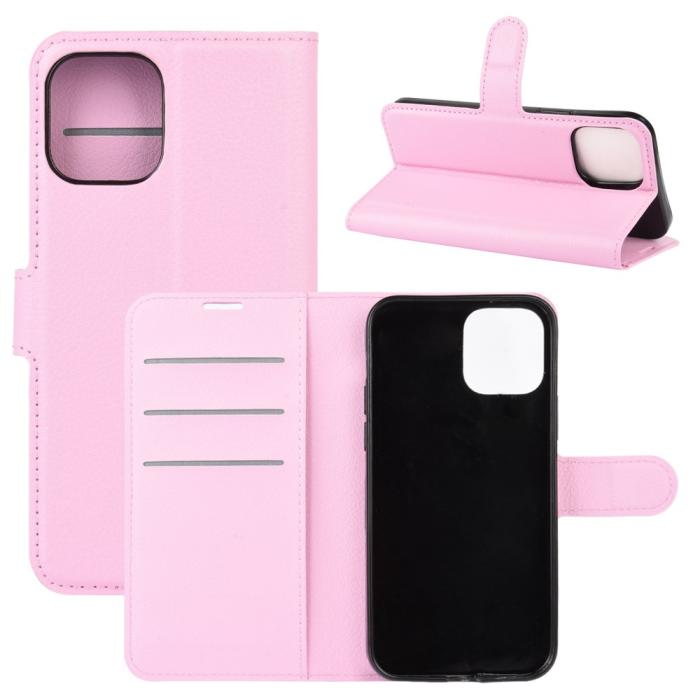 OEM - Litchi Läder Plånboksfodral iPhone 12 Mini - Rosa