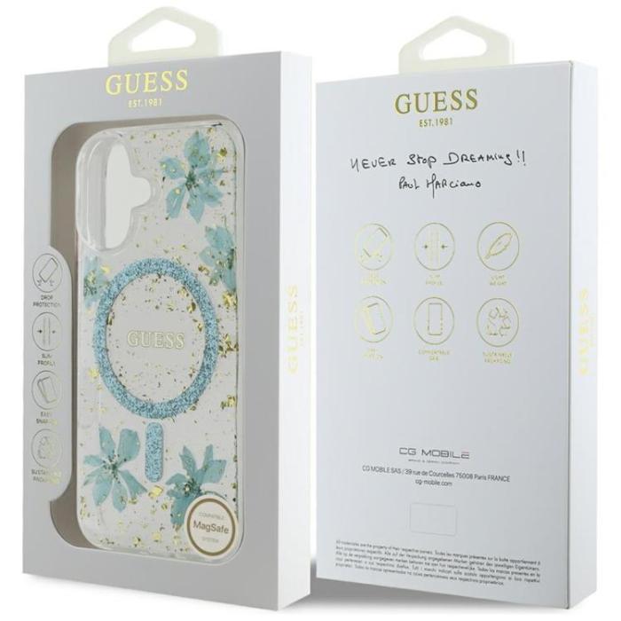 Guess - Guess iPhone 16 Mobilskal MagSafe Resin Flowers - Turkos