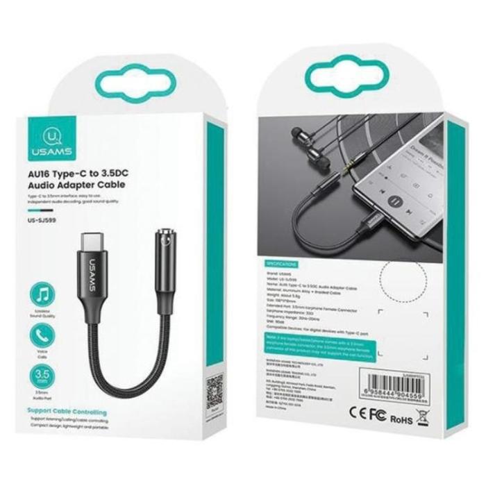 USAMS - USAMS USB-C till Aux Adapter Jack 3.5mm - Svart