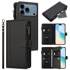 A-One Brand - iPhone 17 Pro Plånboksfodral Zipper Med Rem - Svart