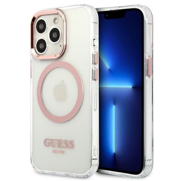 Guess iPhone 13 Pro Skal Magsafe Metal Outline - Rosa | 2353 | AlltMobil