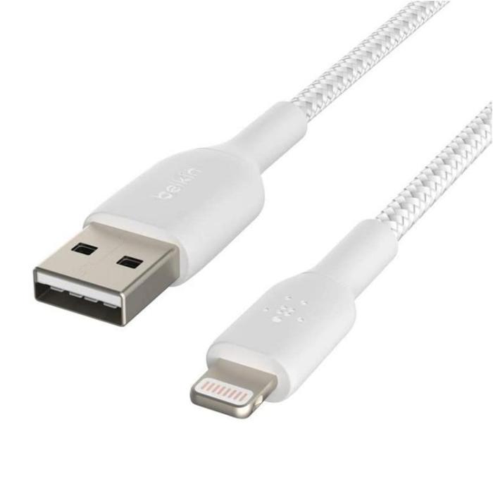UTGATT1 - BELKIN Flätad USB-A Till Lightning Kabel 1M - Vit