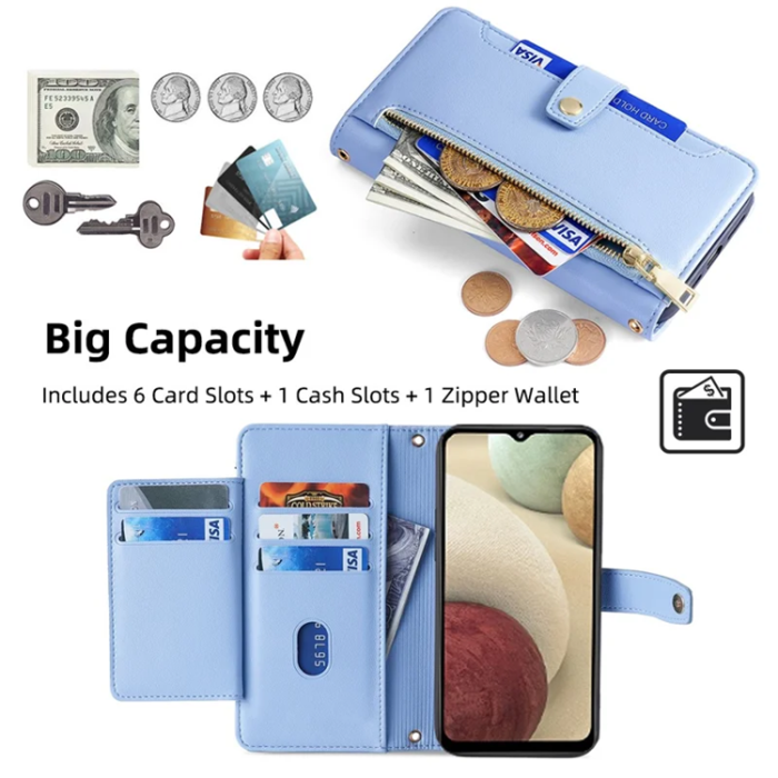 A-One Brand - Galaxy A12 Plånboksfodral Konstläder - Blå