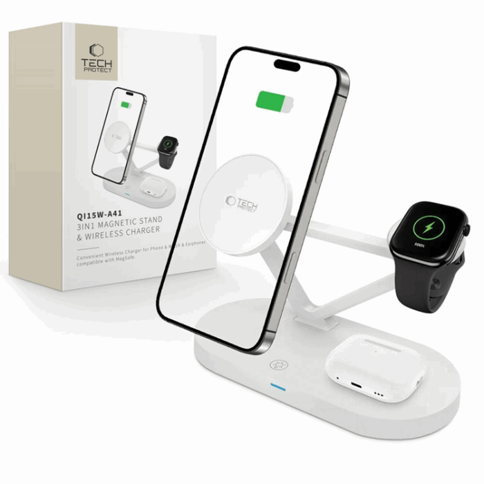 Tech-Protect - Tech-Protect 3-in-1 Trådlös Laddare iPhone, Apple Watch, AirPods -