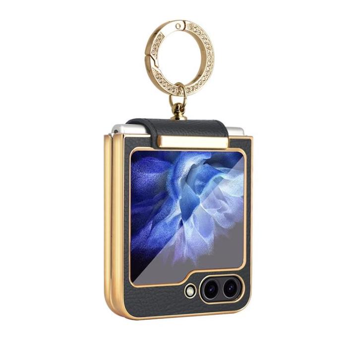 A-One Brand - Galaxy Z Flip 5 Mobilskal Ringhållare Läder - Svart