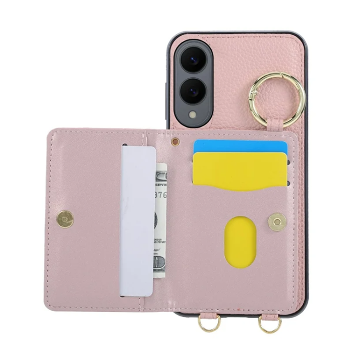 A-One Brand - Galaxy S25 Edge Mobilskal Korthållare Kickstand Rhombus - Rosa