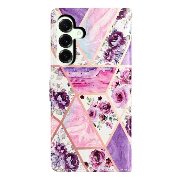 OEM - Samsung Galaxy A37 Plånboksfodral Konstläder Mönstertryck - Lila Blommor