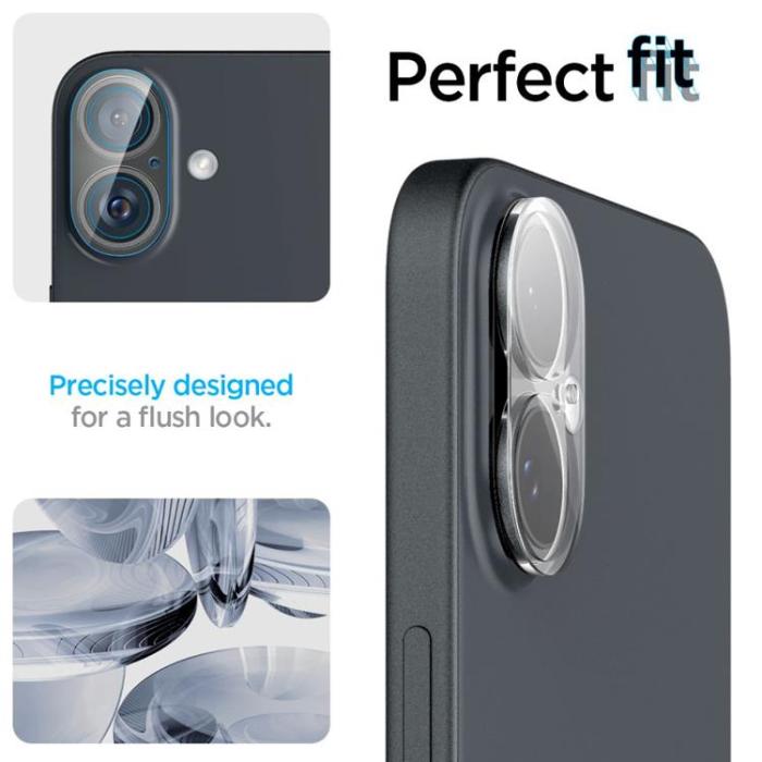 Spigen - [2-Pack] Spigen iPhone 16/16 Plus Kameralinsskydd Härdat glas Optik Pro - Clear