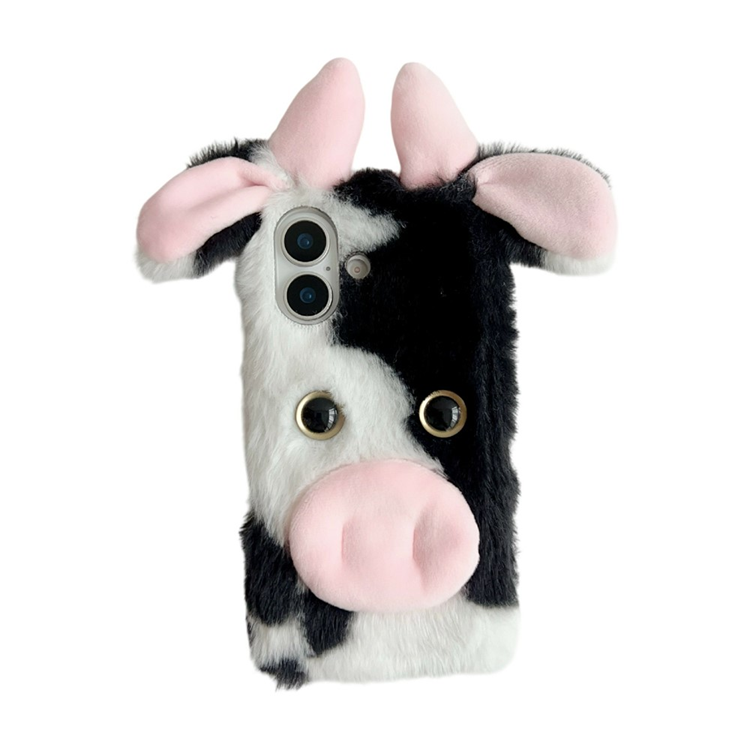 iPhone 17 Mobilskal Fluffy Cute Cow Plush TPU - Svart | 2353 | AlltMobil