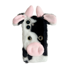 A-One Brand - iPhone 17 Mobilskal Fluffy Cute Cow Plush TPU - Svart