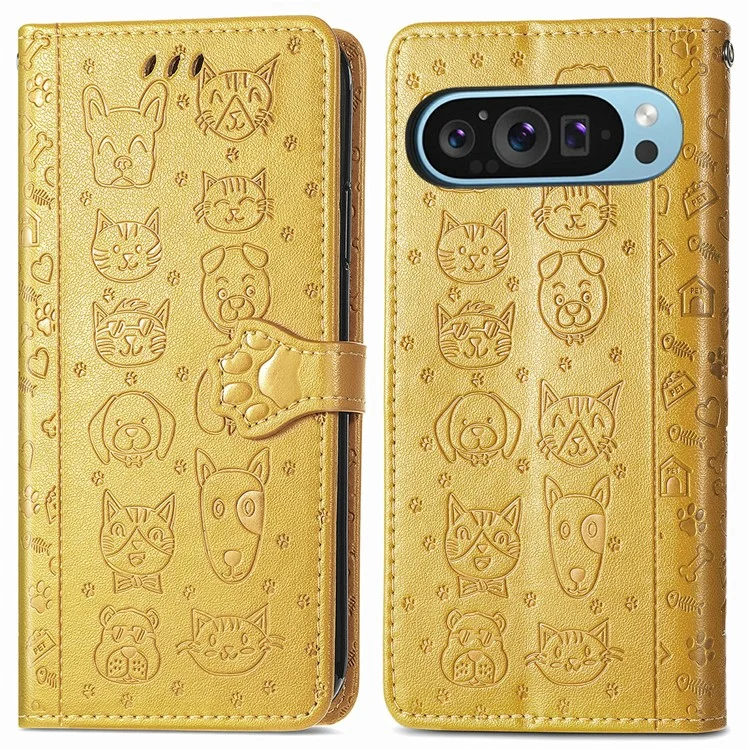 Google Pixel 10/10 Pro Plånboksfodral Cat Dog Pattern - Gul | 2353 | AlltMobil