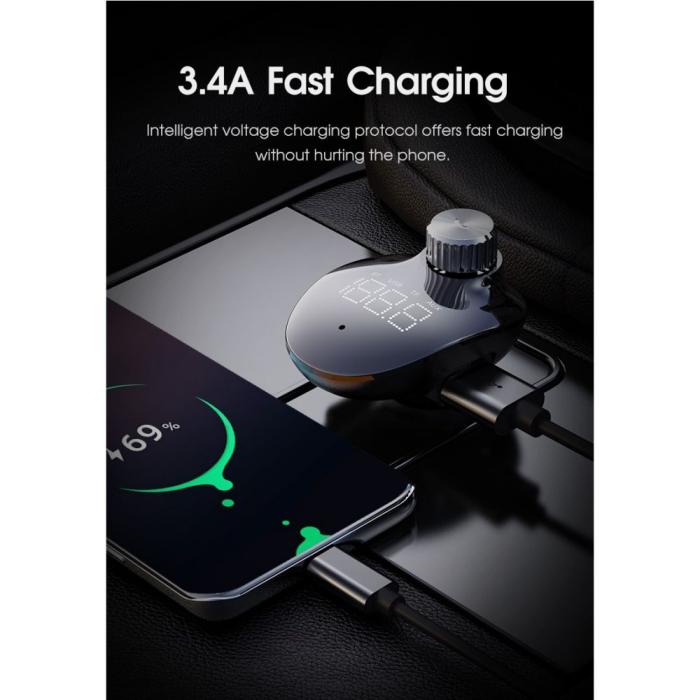 UTGATT5 - Rock B302 2-Port Usb Car Charger + Transmiter Fm - Svart