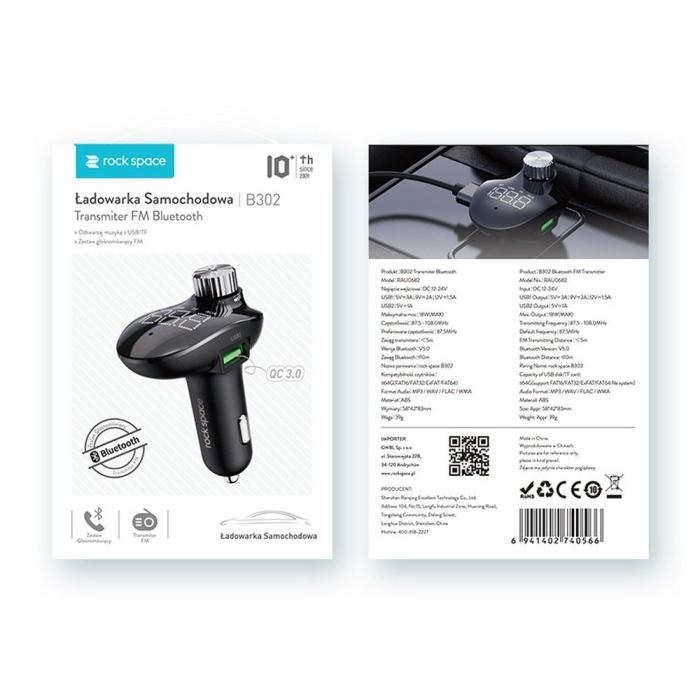UTGATT5 - Rock B302 2-Port Usb Car Charger + Transmiter Fm - Svart