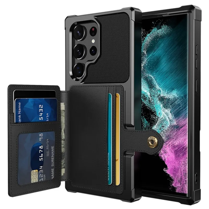 A-One Brand - Galaxy S23 Ultra Mobilskal Korthållare ZM03 PU-Läder - Svart