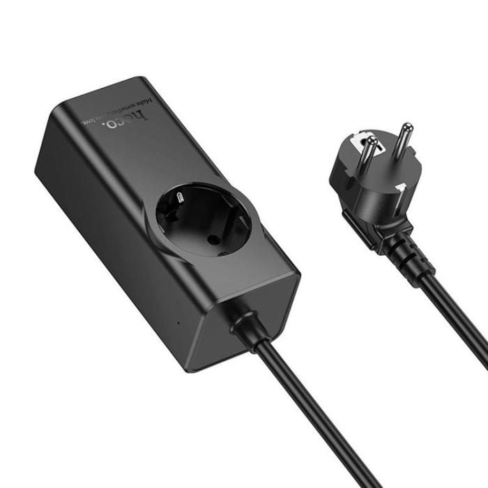 Hoco - Hoco Förlängningssladd 67W 1 uttag 3xTyp-C 1xUSB-A PD QC3.0 3A 2m - Svart