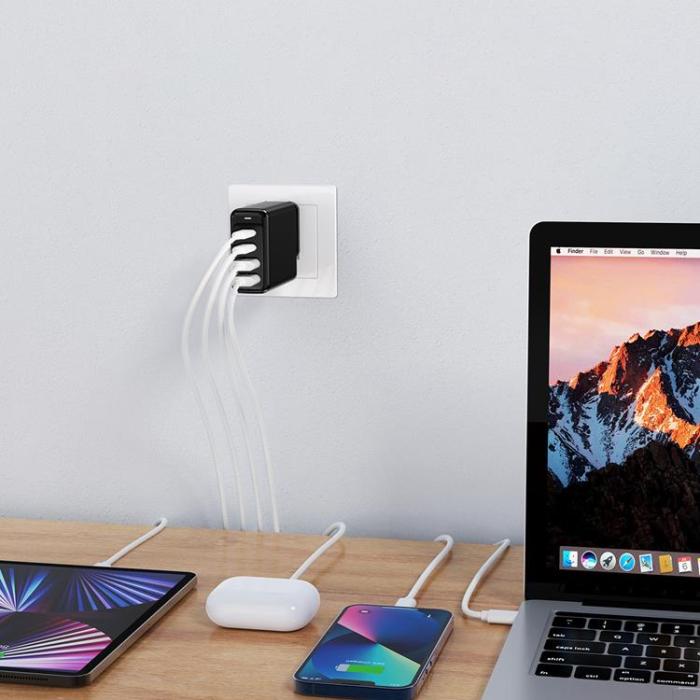 Choetech - Chotech 4-Ports Väggladdare Adaptrar GaN 140W - Svart
