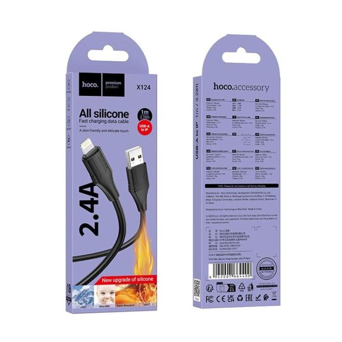 Hoco - HOCO USB-A till Lightning Kabel 2.4A 1m Silikon X124 - Svart