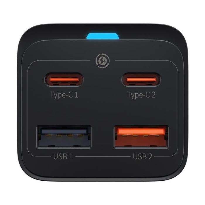 BASEUS - Baseus Väggladdare 2x USB-C/2x USB-A GaN3 65W - Svart