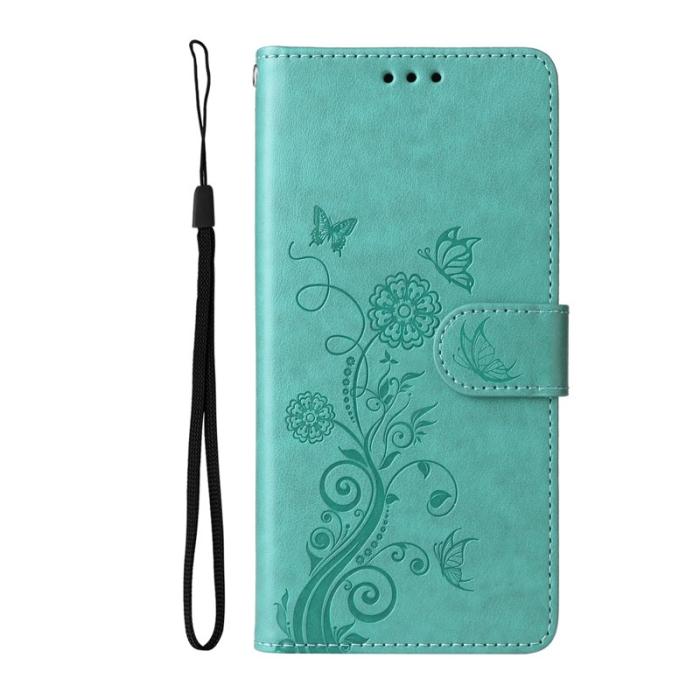 OEM - Samsung Galaxy S26 Plus Plånboksfodral Konstläder Blomtryck Ställ - Grön
